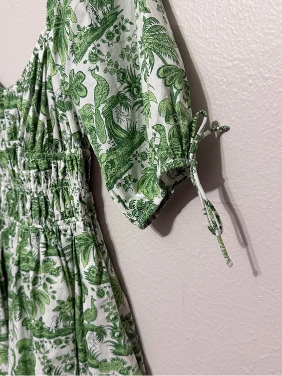 Staud Faye Puff Sleeve Mini Dress Green Tropical Toile Chinoiserie Print Small - Picture 8 of 14